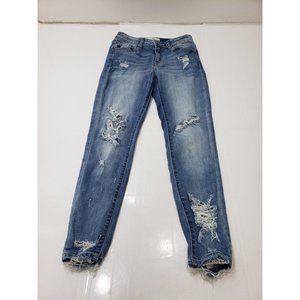 KanCan Womens Jeans Mid Rise Skinny Distressed Raw Hem Light Wash Size 7/27